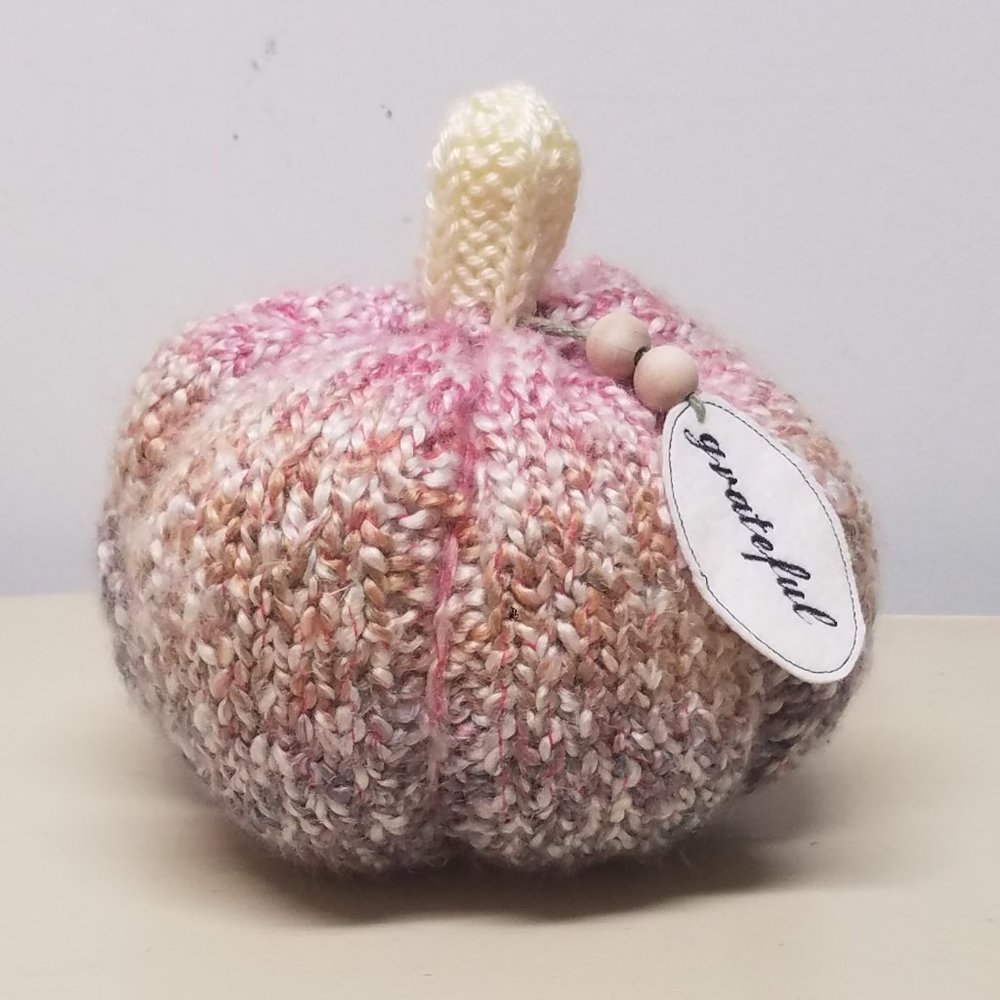 Handmade Knitted Fall Gourmet Ivory Mimosa Pumpkin Décor